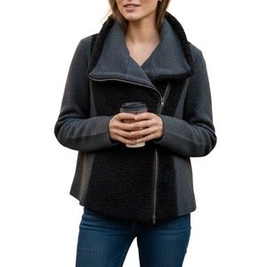 Loft Cardigan Sweater Zip XL Wool Rabbit Gray Black Winter Outdoors Cozy